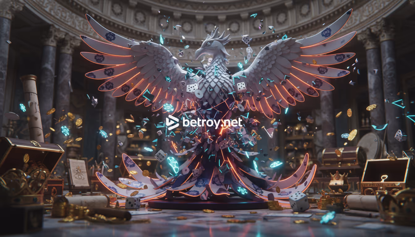 Mystical casino table surrounded by global lucky charms, red fabrics and ancient symbols