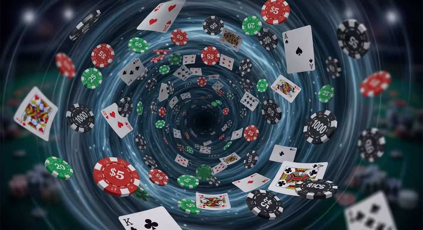 Player staring intensely at a screen with clenched fists, emotional tension of tilt in online gambling